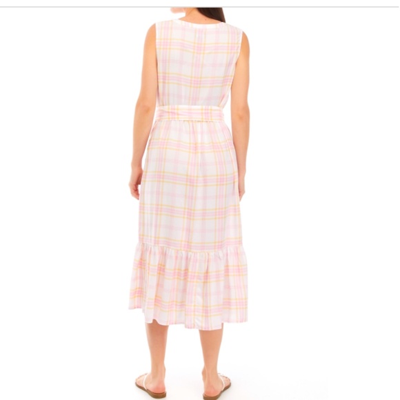 Womens size medium Chaps NWT pink & yellow plaid button front dress with pockets - Picture 2 of 13